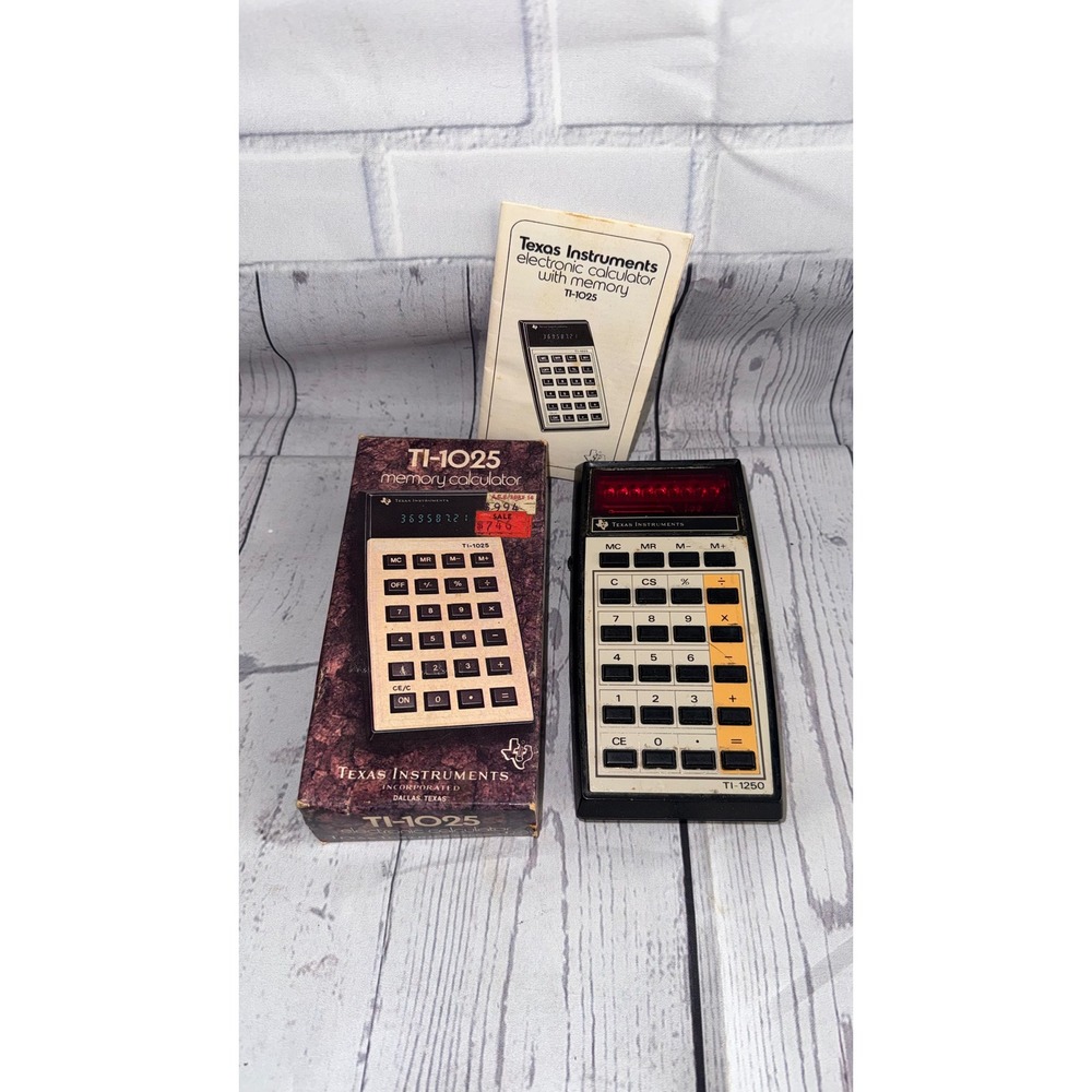 Vintage Texas Instruments TI-1250 Memory Calculator Red LED Display Box Manual